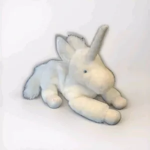 Large Vintage Universal Studios Laying Unicorn Plush Soft Toy White Blue Eyes - Picture 1 of 15