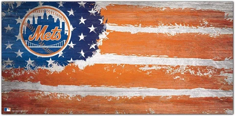 New York Mets "Flag Themed" Wood Signs 6"x12" Cover