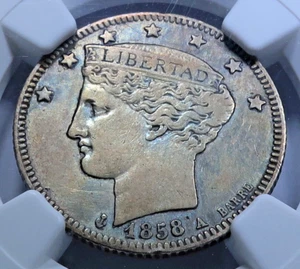 NGC XF-40 Venezuela 1858-A Silver 2 Reales Genuine Antique Rare Low Mintage Coin - Picture 1 of 4
