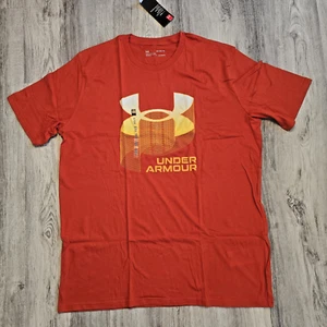 New Men's Under Armour Graphic Print HeatGear Loose T-Shirt Orange Sz XL - Picture 1 of 9
