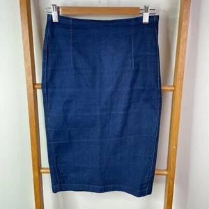 Country Road Pencil Skirt Womens 6 Blue Denim Midi Back Slit Stretch Casual - Picture 1 of 10