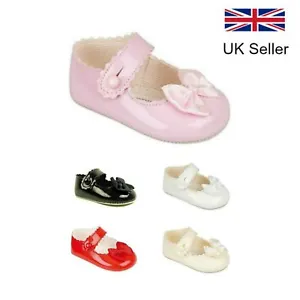 Girls Baby Shoes Patent Pram EARLY DAYS BAYPODS Bow – Christening Wedding Party - Picture 1 of 2