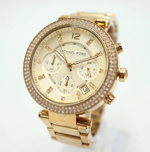 Michael Kors Ladies Parker Chrono Watch Gold Tone 39mm Date MK5354 w New Battery - Picture 1 of 14
