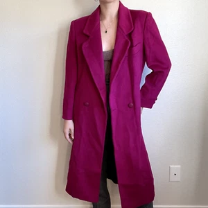 Trench cappotto donna 100% lana fucsia rosa caldo vintage anni 80 taglia M doppiopetto - Foto 1 di 10