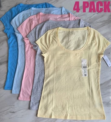 Лот из 4 без границ синий коралл серый декольте коротким рукавом T рубашка Sz S-XXL - Изображение 1 из 4