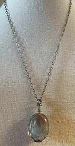 925 Oval Pool of Light Cabochon rock Crystal Victorian Locket Antique 16” Chain - Picture 1 of 12