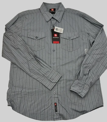 Men's SouthPole Light Gray Striped Long Sleeve Shirt Roll Tab Large - Image 1 of 4