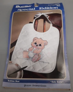 Bucilla Counted Cross Stitch Bib Special Edition Bedtime Bear "Baby Bottle" - Picture 1 of 3