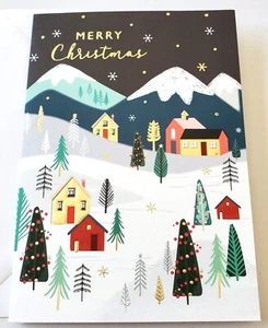 Laura Darrington Design Weihnachtskarte Blanko Häuser Bäume verschneite Winterszene - Bild 1 von 2