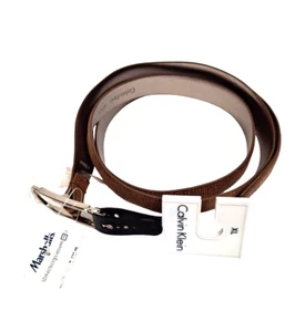 CALVIN KLEIN Womens Brown Leather Skinny Belt XL Logo Buckle NWT - Bild 1 von 5