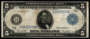 ¡Billete de la Reserva Federal Chicago Illinois de $5 tamaño grande de 1914! MUY BIEN - Imagen 1 de 2