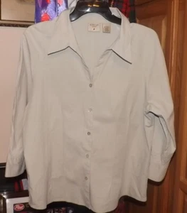 Mountain Lake Women's Tan Button Up Shirt 3/4 Sleeves Sz. L Blouse Vtg Hong Kong - Picture 1 of 4