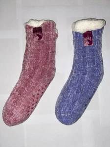 Womens Luxury Chenille Sherpa Lined Knitted Gripper Slipper Bed Socks Gift Idea - Picture 1 of 8