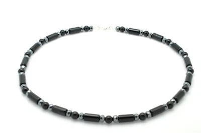 Necklace Onyx and Hematite Bead with 925 Sterling Silver Clasp Handmade Gift — 第 1/4 张图片