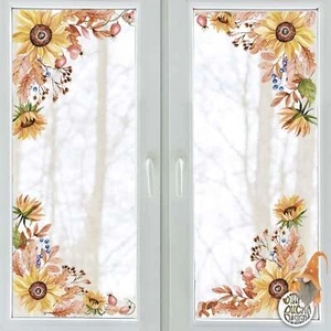 2pcs Autumn Flower Window Stickers - Dizzy Duck Sunflower Corner Window Decals - Picture 1 of 6