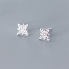 925 Sterling Solid Silver Clear Crystal Cubic Zirconia CZ Stud Earrings - sTAR