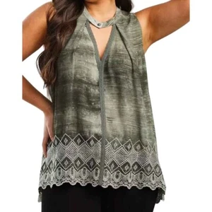 Gimmicks Damen grün gewaschen Schlüsselloch fließend Tank Top Größe Medium bestickter Saum - Bild 1 von 12