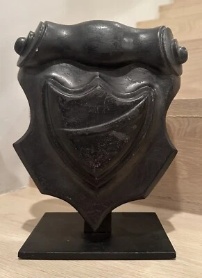 Carved Black Marble Fireplace Mantel Keystone,Cartouche Shield On Stand - Image 1 of 4