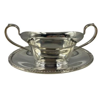 Vintage Camille Elegante Padrão Rosa Sob Placa Molho Barco Placa Prata 6013 - Imagem 1 de 4