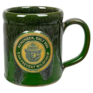 2025 Deneen Pottery Co. SMOKEY BEAR "Only You" Camper MUG. Green/Gray Rim 14oz - Picture 1 of 3