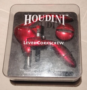 Houdini Lever Corkscrew with Case, Foil Cutter and Extra Spiral, Metallic Red - Picture 1 of 14