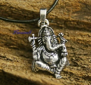 Ganesha Anhänger Kette hinduistische Gott der Weisheit Messing Silber mit Band - Bild 1 von 2