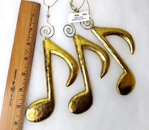 Set of 3 Gold Music Note Christmas Tree Ornaments 7.5" NEW - Picture 1 of 3