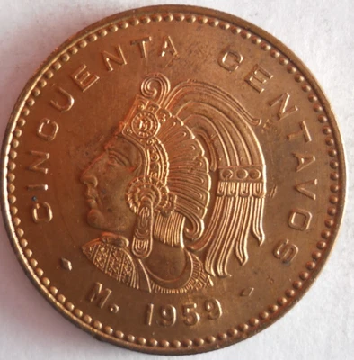 1959 MEXICO 50 CENTAVOS - AU/UNC -  WW2 DATE - Great Coin - Lot N9 - Image 1 of 2
