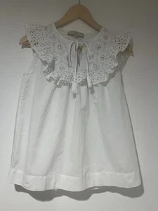 Loft Eyelet Ruffle Top White Bohemian Style 100% Cotton Women Size XS - Picture 1 of 4