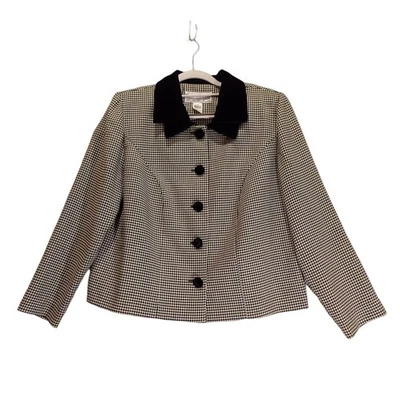 Blazer Jessica Howard Mujer 14W Negro Blanco Cuadros Terciopelo Cuello Botones Carrera Foto 1 de 4