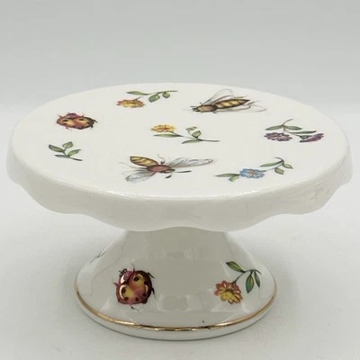 Suporte para cupcake doce pedestal de porcelana flores abelhas insetos damas detalhes dourados - Imagem 1 de 4