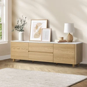 Oikiture TV Cabinet Entertainment Unit Stand 160cm Storage Drawer Natural - Picture 1 of 10