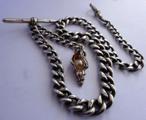 Fabelhafte antike massive Silber Taschenuhr Albert Kette mit Silber Muschel Anhänger - Bild 1 von 8