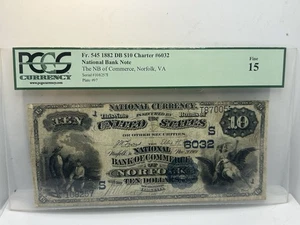 FR#545 1882 $10 Date Back National Bank of Commerce Norfolk VA PCGS F-15! Rare** - Picture 1 of 11