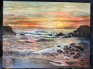 Vintage Original Ölgemälde Strand Meer Landschaft Ozean Küstenlandschaft E Coogan - Bild 1 von 20