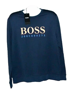 Hugo Boss Blue Orange Logo Long Sleeve Cotton Men's Sweater Regular Fit Size 2XL - Picture 1 of 11