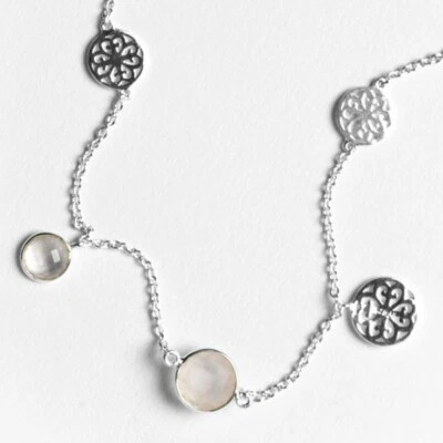 Charleston Southern Gates 滚动玫瑰石英项链 St 银色 34 英寸 C221 — 第 1/4 张图片