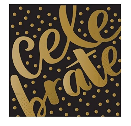 Black Gold Foil "Celebrate" Paper Beverage Napkins - Image 1 of 1