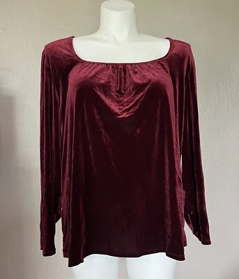 Jeans Lane Bryant Venezia Cuello Redondo Terciopelo Top Borgoña Vino 22/24 Nuevos con Etiquetas Foto 1 de 4