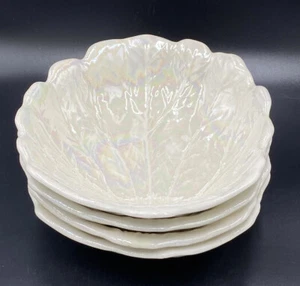 Vintage Set of 4 California Pottery White Pearlescent Lettuce Cabbage Bowl Set - Picture 1 of 12