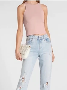 Express Body Contour High Compression High Neck Cropped Tank- Size M PINK - Picture 1 of 3