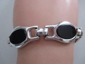 SILBER ARMBAND ° 835 ° SCHWARZE STEINE ° Silberschmuck ° Modernist ° 70'er ° - Picture 1 of 1
