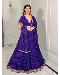 Abbigliamento tradizionale viola georgette lehenga choli con dupatta per matrimonio - Foto 1 di 13