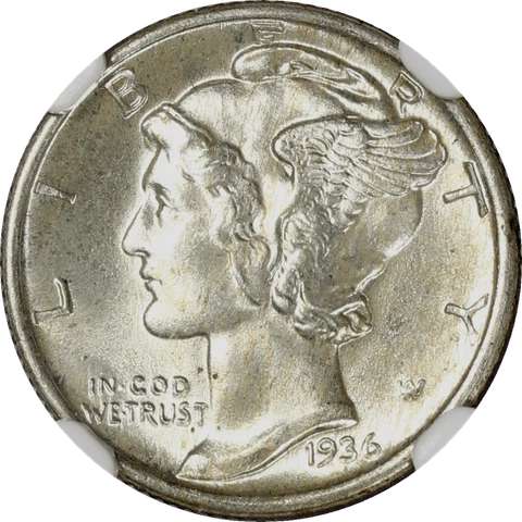 1936  Mercury Dime 10c, NGC MS 65 FB - Nice Original Coin Cover