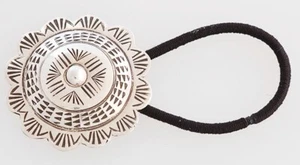 Native American Navajo Handmade Sterling Silver Concho Hair Tie - Picture 1 of 2