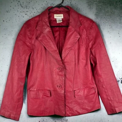Chadwicks Jacket Red Leather Blazer 2 Button ~ 14 Petite (runs small) - Image 1 of 4