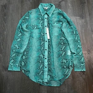 NWT Brooklyn Girl Girls Top Button Up Teal Snakeskin Print Sheer L/S Size S - Picture 1 of 4