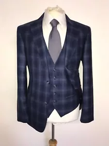 TED BAKER - Mens Slim Fit 3 PIECE BLUE WOOL SUIT - 40 Short - W32 L30 -WORN ONCE - Picture 1 of 12
