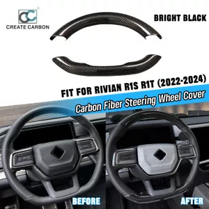 Real Carbon Fiber Steering Wheel Cover Trim Fit For Rivian R1S R1T 2022-2024 - Foto 1 di 7