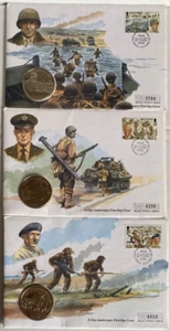 Mercury Isle of Man D-Day Anniversary 1944-1994 x 3 Covers 3 Crowns & 3 Stamps - Picture 1 of 8